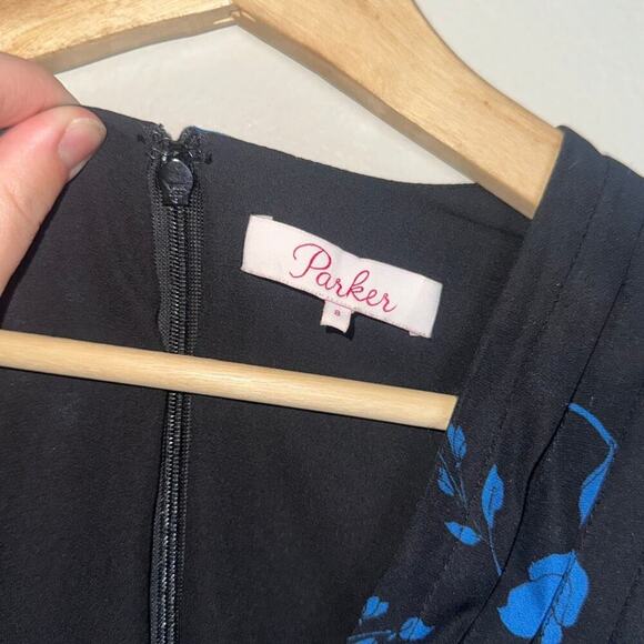 Parker Fulton Stems Long Sleeve Black & Blue Silk Blend Dress Medium - Picture 3 of 7